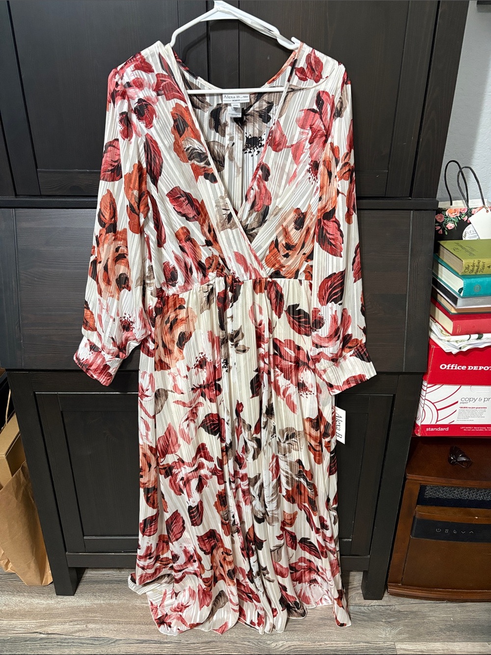 Alexa B Nites Floral Wrap Maxi Dress in Cream and Rust